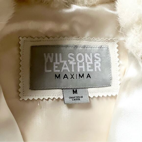 Wilsons Leather Maxima Women’s Collared Zip Up White Rabbit Fur Bomber Jacket M - Picture 3 of 8